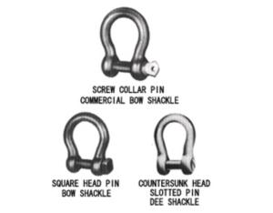 European commercial type large bow shackles with screw collar pin/square head pin/counters