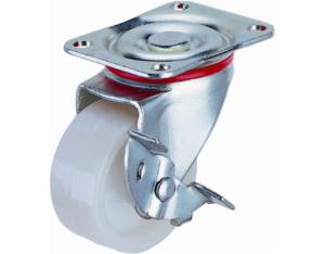 Small plastic caster with swivel plate side brake