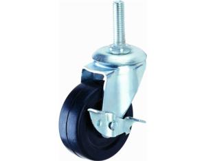 Small Rubber Caster with Threaded Stem Side Brake
