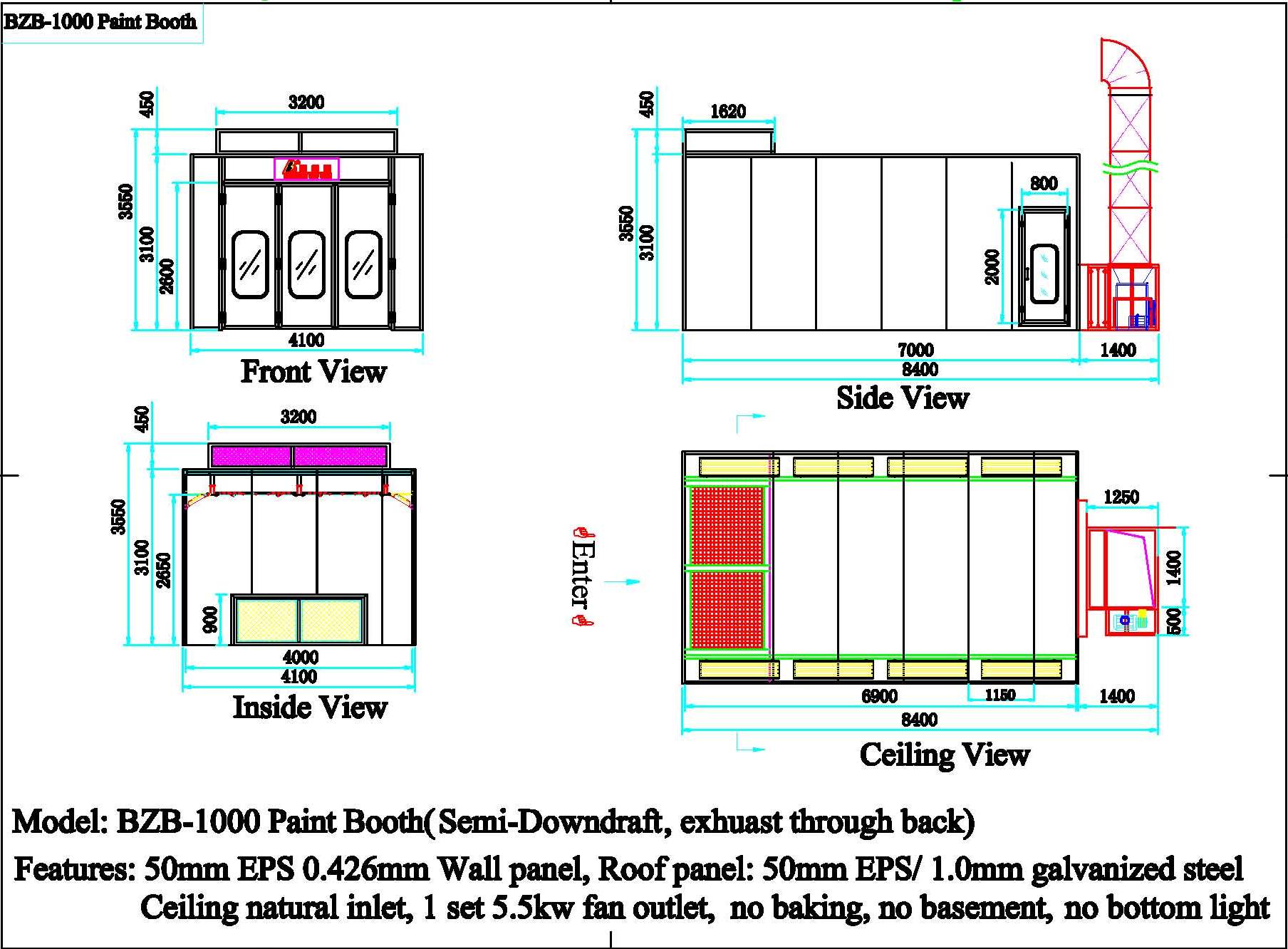 BZB1000A Spray Booth, paint booth(SemiDowndraft)